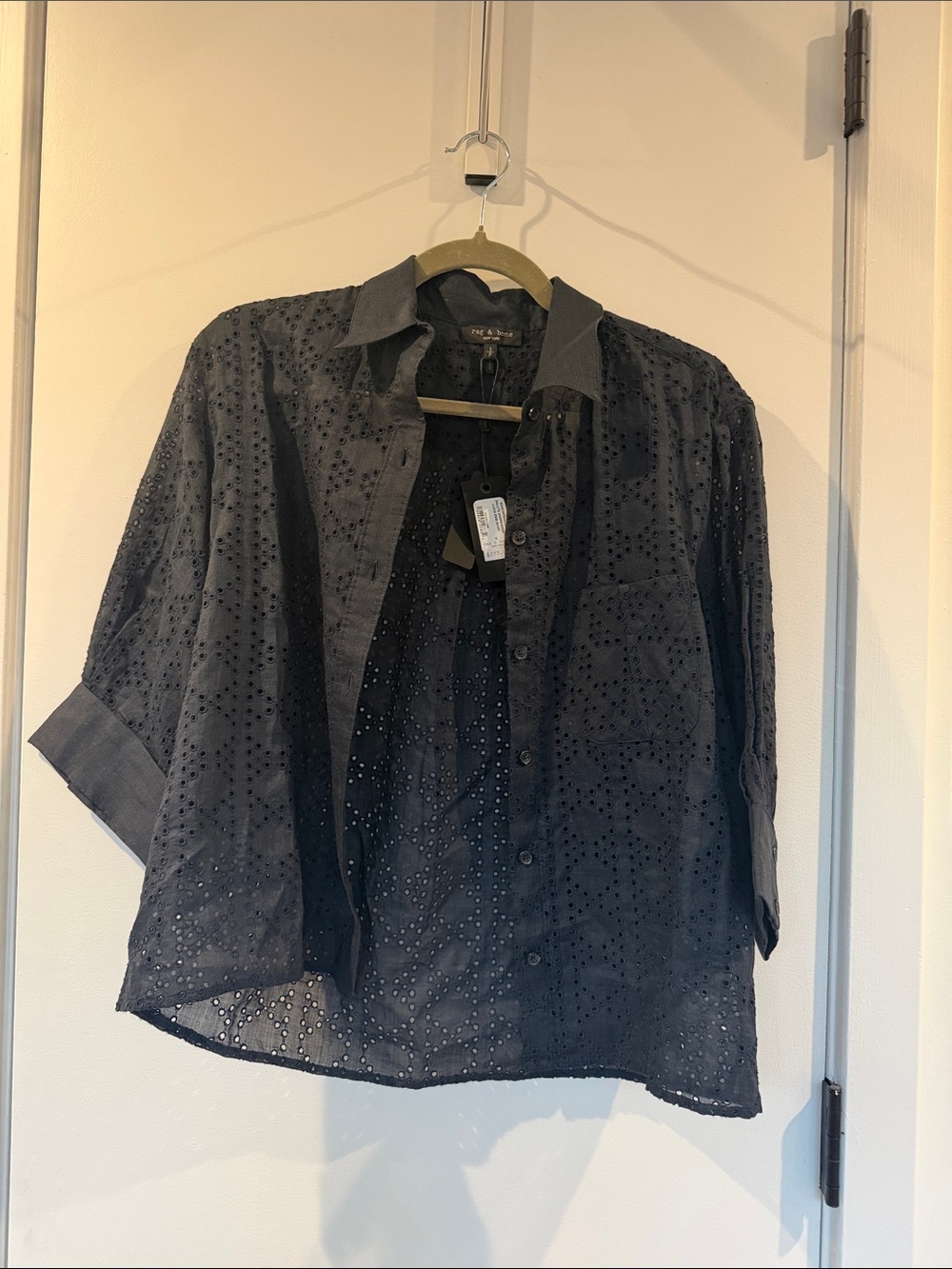 rag & bone Black Eyelet Button-Down Shirt